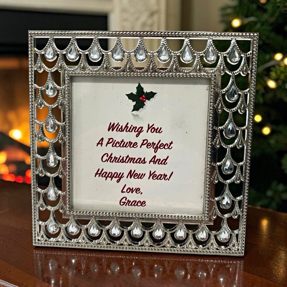 Isaac Mizrahi New York Silver Metal Square 3.5x3.5 Photo Frame Stand Xmas